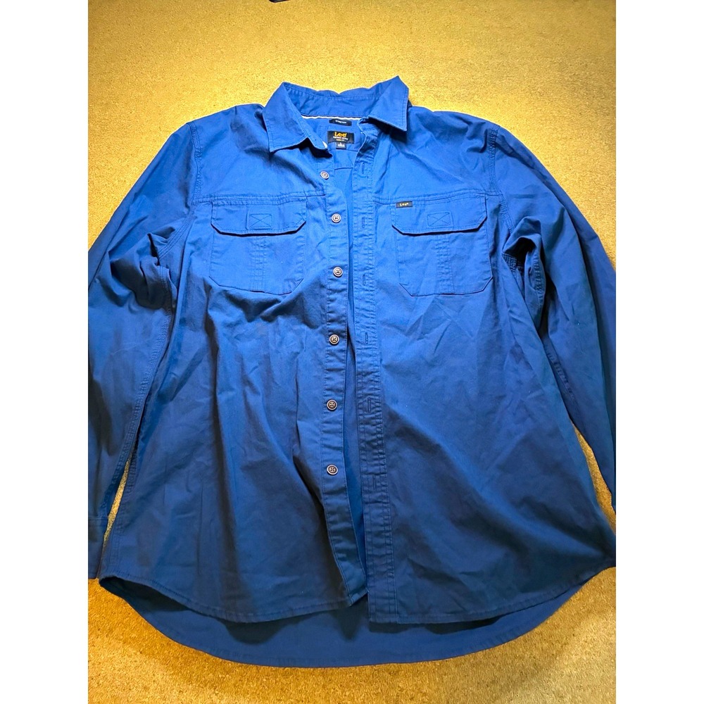 Lee Premium Select Men's L Classic Fit Woven Cotton Stretch Button-Up Blue